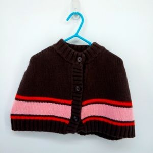Janie and Jack Knit 100% Cotton Girls Cape Brown Orange Pink Stripe Button 2T
